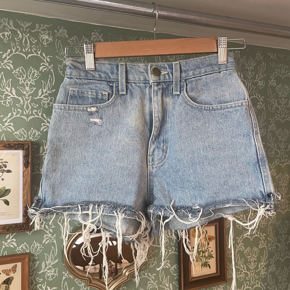 American Apparel high waisted distressed denim shorts